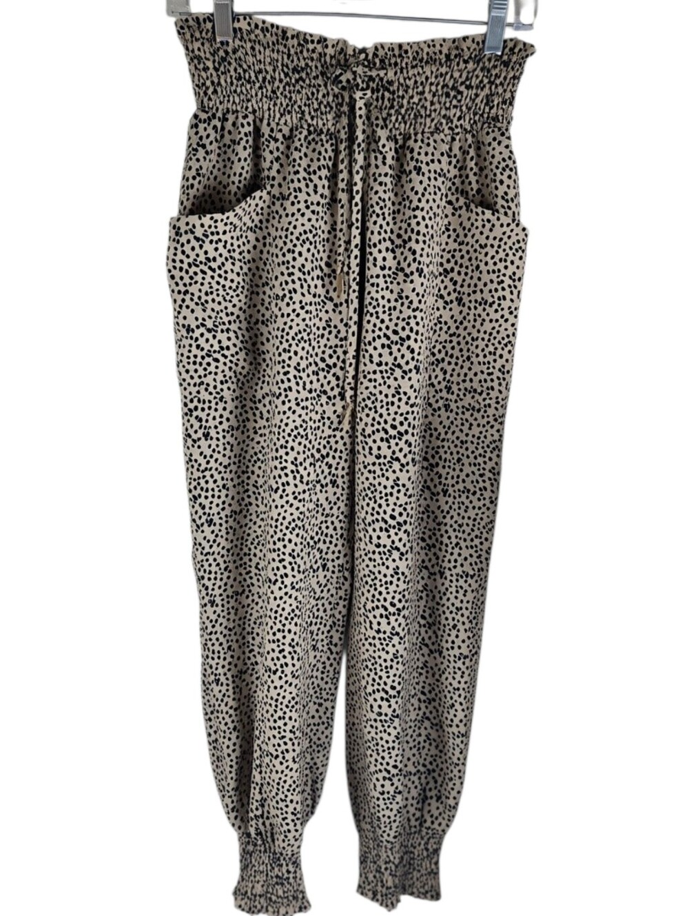 Easel Dalmation/Cheetah Smocked Waist Jogger Pants In S